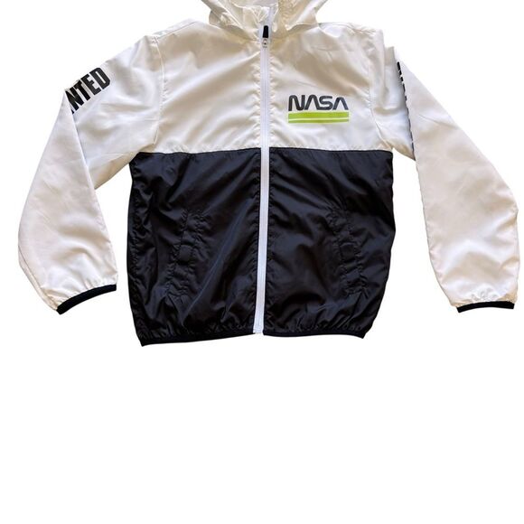 H&M White Black NASA Front Zipper Windbreaker Kids Jacket SZ M (8-10) # 2478 - Picture 3 of 15